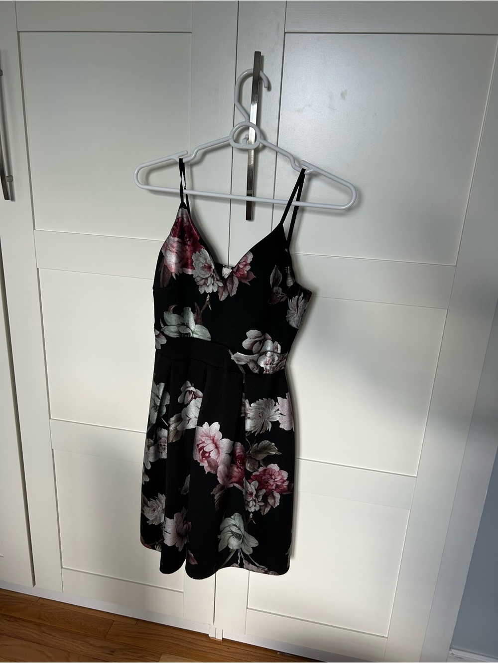 Floral V-Neck Black Dress